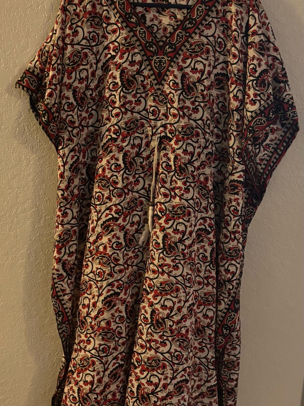 Boho Paisley V-Neck Caftan Dress in Cream and Red by Royal Paisley